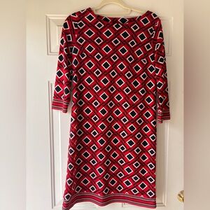 Talbots Red and Black Patterned Long Sleeve Dress